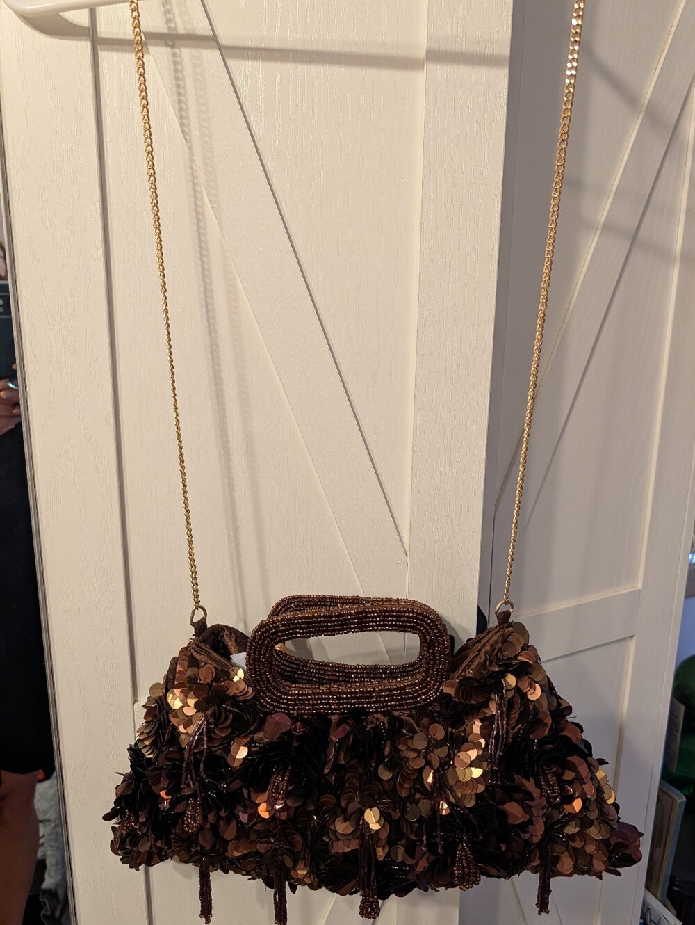 Brown Sequin Fringe Evening Bag - Unbranded